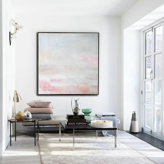 Huge Abstract Painting On Canvas,Oversized Abstract Painting,Oversized Custom Canvas Art,White,Gray,Pink.etc